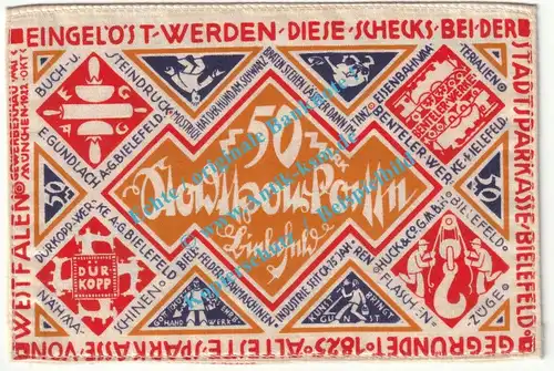 Bielefeld , Notgeld 50 Mark Nr.4 -Seide- in kfr. M-G 103.15.c , Westfalen 1922 Seriennotgeld