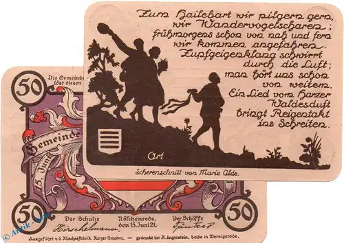 Notgeld Nöschenrode , 50 Pfennig Schein Nr 1 , violett , Mehl Grabowski 980.10 , von 1921 , Sachsen Anhalt Seriennotgeld