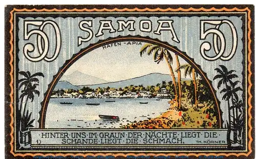 Notgeld Amt Neustadt , 961.2 , 50 Pfennig Schein Samoa , von 1922 , Mecklenburg Vorpommern Seriennotgeld
