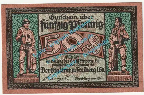 Freiberg , Notgeld 50 Pfennig Schein in kfr. Tieste 1950.20.22 , Sachsen o.D. Verkehrsausgabe