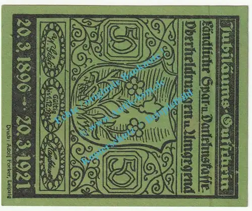 Oberheldrungen , Notgeld 50 Pfennig Nr.3 -grün- in kfr. M-G 995.1 , Thüringen 1921 Seriennotgeld
