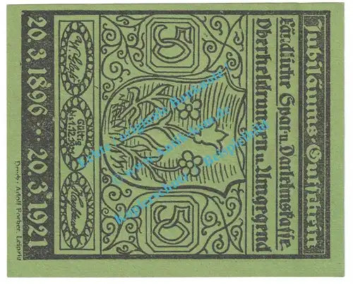 Oberheldrungen , Notgeld 50 Pfennig Nr.1 -grün- in kfr. M-G 995.1 , Thüringen 1921 Seriennotgeld