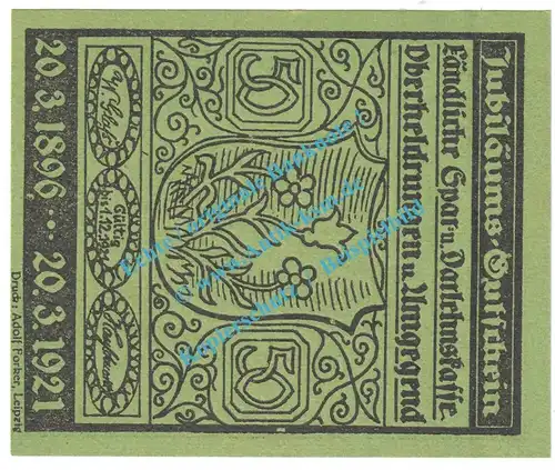 Oberheldrungen , Notgeld 50 Pfennig Nr.4 -grün- in kfr. M-G 995.1 , Thüringen 1921 Seriennotgeld