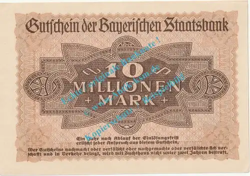 München , Banknote 10 Millionen Mark Schein in kfr. Keller 3657.d , Bayern 1923 Grossnotgeld - Inflation