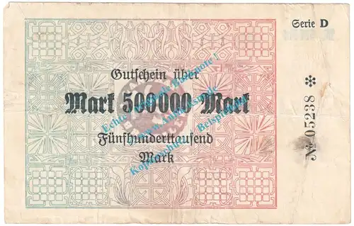 Ahrweiler , Notgeld 500.000 Mark -klein- in gbr. Keller 28.a , Rheinland 1923 Grossnotgeld Inflation