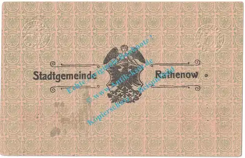 Rathenow , Banknote 5 Mark Schein -1 US- in kfr. Geiger 437.01.e , Brandenburg 1918 Grossnotgeld