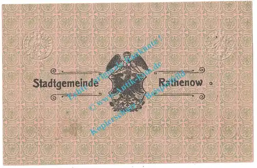 Rathenow , Banknote 5 Mark Schein -2 US- in kfr. Geiger 437.01.d , Brandenburg 1918 Grossnotgeld