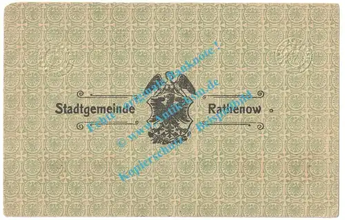 Rathenow , Banknote 20 Mark Schein -1 US- in kfr. Geiger 437.02.e , Brandenburg 1918 Grossnotgeld