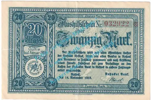 Rostock , Banknote 20 Mark Schein in gbr. Geiger 454.3.b , Mecklenburg 1918 Grossnotgeld