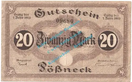 Pößneck , 20 Mark Notgeld Schein in gbr. Geiger 420.03.e , Thüringen o.D. Grossnotgeld