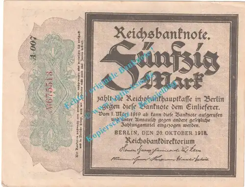 Banknote , 50 Mark Schein in L-gbr. DEU-44.c, Ros.56, P.64, Kaiserreich - deutsche Reichsbank