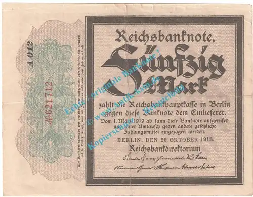 Banknote , 50 Mark Schein in gbr. DEU-44.a, Ros.56, P.64, Kaiserreich - deutsche Reichsbank