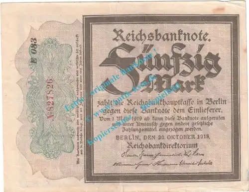 Banknote , 50 Mark Schein in gbr. DEU-44.c, Ros.56, P.64, Kaiserreich - deutsche Reichsbank -B