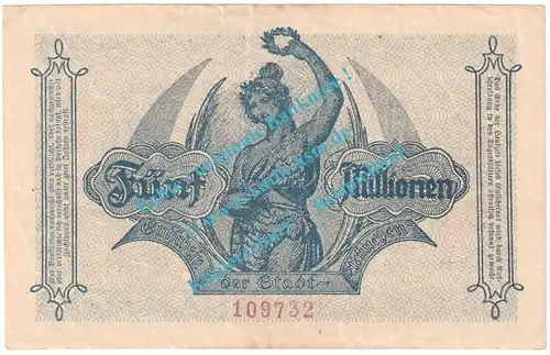 München , Notgeld 5 Millionen Mark Schein in L-gbr. Keller 3650.c , Bayern 1923 Grossnotgeld Inflation