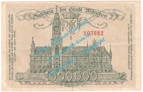 München , Notgeld 1 Million Mark Schein in gbr. Keller 3650.a , Bayern 1923 Grossnotgeld Inflation