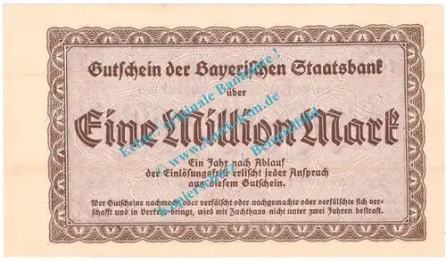 München , Notgeld 1 Million Mark Schein in kfr. Keller 3657.a , Bayern 1923 Grossnotgeld Inflation