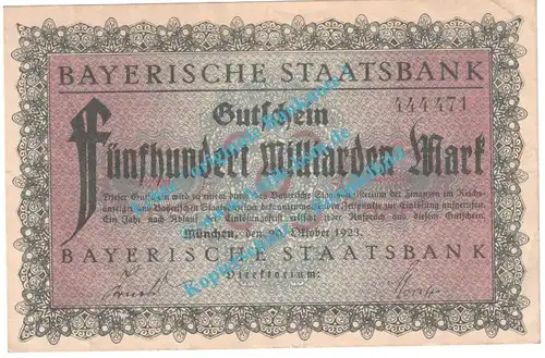München , Notgeld 500 Milliarden Mark Schein in gbr. Keller 3657.f , Bayern 1923 Grossnotgeld Inflation