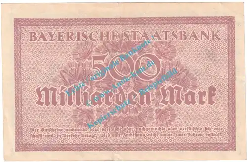 München , Notgeld 500 Milliarden Mark Schein in gbr. Keller 3657.f , Bayern 1923 Grossnotgeld Inflation