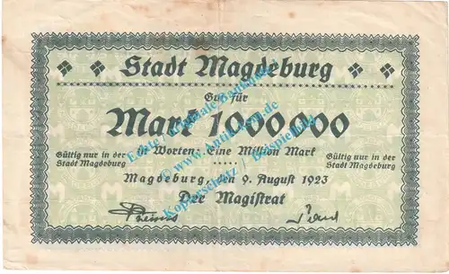 Magdeburg , Notgeld 1 Million Mark Schein in gbr. Keller 3381.b , Sachsen Anhalt 1923 Grossnotgeld Inflation