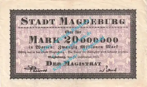 Magdeburg , Notgeld 20 Millionen Mark Schein in gbr. Keller 3381.h , Sachsen Anhalt 1923 Grossnotgeld Inflation