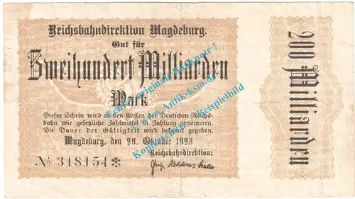 Magdeburg , Notgeld 200 Milliarden Mark Schein in gbr. Keller 3401.d , Sachsen Anhalt 1923 Grossnotgeld Inflation