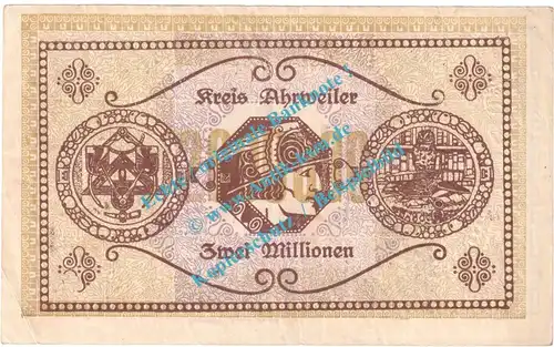 Ahrweiler , Notgeld 2 Million Mark -Stempel- in gbr. Keller 28.a.42 , Rheinland 1923 Grossnotgeld Inflation