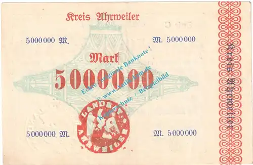 Ahrweiler , Notgeld 5 Million Mark Schein in gbr. Keller 28.a.43 , Rheinland 1923 Grossnotgeld Inflation