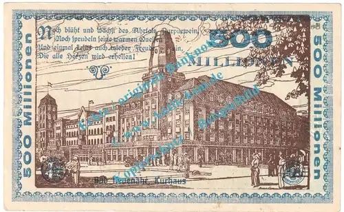 Ahrweiler , Notgeld 500 Millionen Mark Schein in kfr. Keller 28.a , Rheinland 1923 Grossnotgeld Inflation