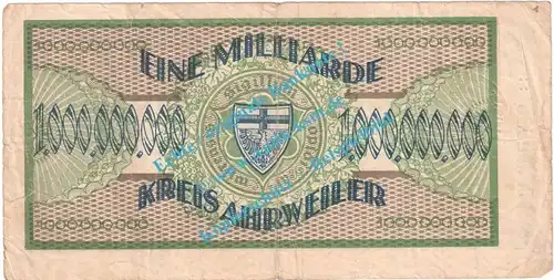 Ahrweiler , Notgeld 1 Milliarde Mark Schein in gbr. Keller 28.b.60 , RHL 1923