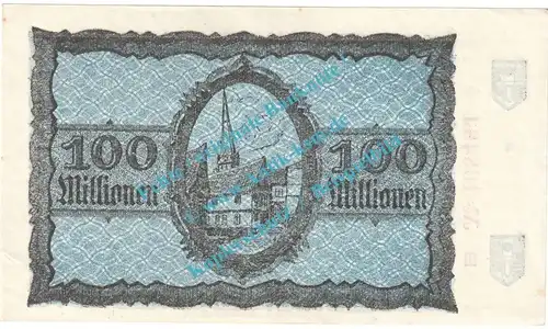 Mülheim , Notgeld 100 Millionen Mark Schein in kfr. Keller 3637.h , Rheinland 1923 Grossnotgeld Inflation