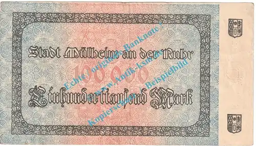 Mülheim , Notgeld 100.000 Mark Schein in gbr. Keller 3637.a , Rheinland 1923 Grossnotgeld Inflation