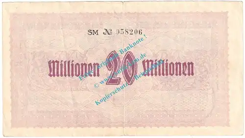 Coblenz , Notgeld 20 Millionen Mark Schein in gbr. Keller 866.h , Rheinland 1923 Grossnotgeld Inflation