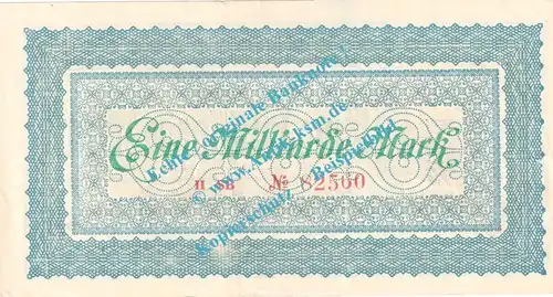 Coblenz , Notgeld 1 Milliarde Mark Schein in kfr. Keller 866.w , Rheinland 1923 Grossnotgeld Inflation