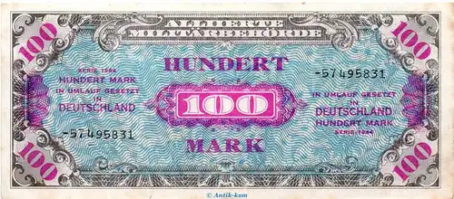 Banknote , 100 Mark Schein in f-kfr. AMB-7.d , Ros.206 , P.197 , von 1944 , Alliierte Militärbehörde