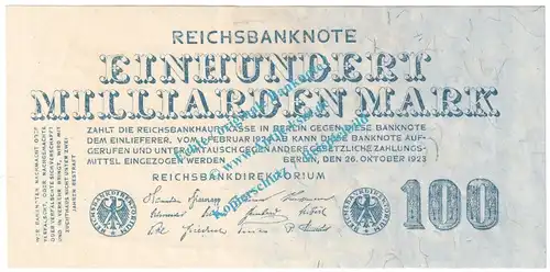 Banknote , 100 Milliarden Mark Schein in f-kfr. DEU-150, P.126, Weimarer Republik 1923 Inflation