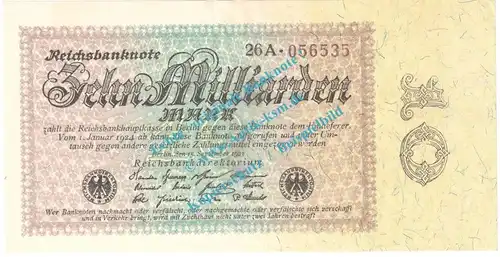 Banknote , 10 Milliarden Mark Schein in kfr. DEU-134.c, P.116 , Weimarer Republik 1923 Inflation