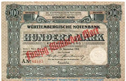 Länderbanknote , 50 Milliarden Überdruck in f.kfr. WTB-22, Ros.783, S.991 , vom 15.12.1918 , Württembergische Notenbank - Inflation