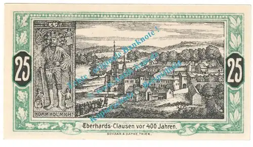 Wittlich , Notgeld 25 Pfennig -grün- in kfr. Tieste 8030.10.20 , Rheinland 1921 Verkehrsausgabe