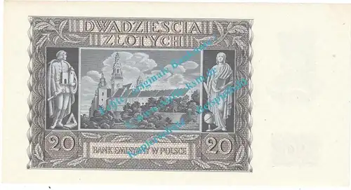 Banknote , 20 Zloty Schein in kfr. ZWK-30, P.95, Drittes Reich 1940 , WW2 - Polen