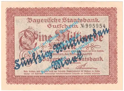 München , Notgeld 50 Milliarden Mark Schein in kfr. Keller 3657.i , Bayern o.D. Grossnotgeld Inflation