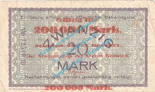 Neuwied , Notgeld 200.000 Mark Schein in gbr. Keller 3903.a , Rheinland 1923 Grossnotgeld Inflation