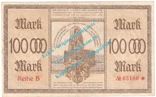 Pirna , Notgeld 100.000 Mark Schein in gbr. Keller 4316.a , Sachsen 1923 Grossnotgeld Inflation