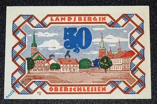 Notgeld Landsberg , 50 Pfennig Schein Nr 2 , Mai , Mehl Grabowski 763.2 a , von 1921 , Schlesien Serien Notgeld