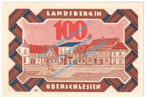 Landsberg , Notgeld 100 Pfennig Nr.3 -März- in kfr. M-G 763.1.a , Schlesien 1921 Seriennotgeld