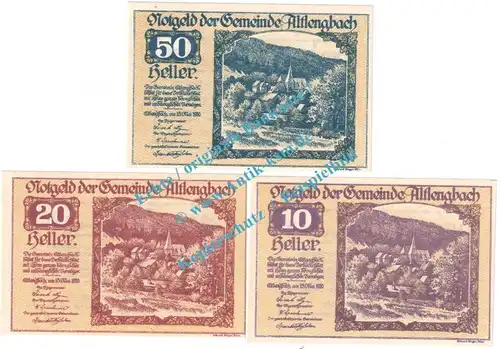 Altlengbach , Notgeld Set mit 3 Scheinen in kfr. K-K 33.d , Niederösterreich 1920