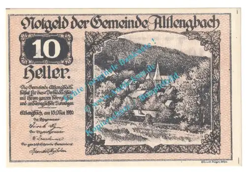 Altlengbach , Notgeld 10 Heller -40 K- Schein in kfr. K-K 33.c , Niederösterreich 1920