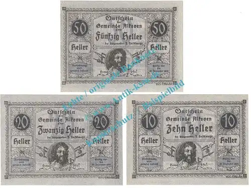 Alkoven , Notgeld Set mit 3 Scheinen in kfr. K-K 18.a , Oberösterreich o.D