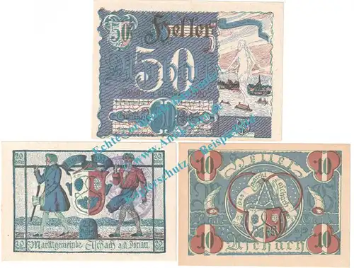 Aschach a.d.D. Notgeld Set mit 3 Scheinen in kfr. K-K 53.II.a , Oberösterreich o.D