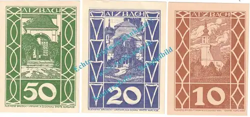 Atzbach , Notgeld Set mit 3 Scheinen in kfr. K-K 62... Oberösterreich o.D