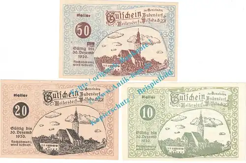 Bubendorf , Notgeld Set mit 3 Scheinen in kfr. K-K 112... Niederösterreich 1920